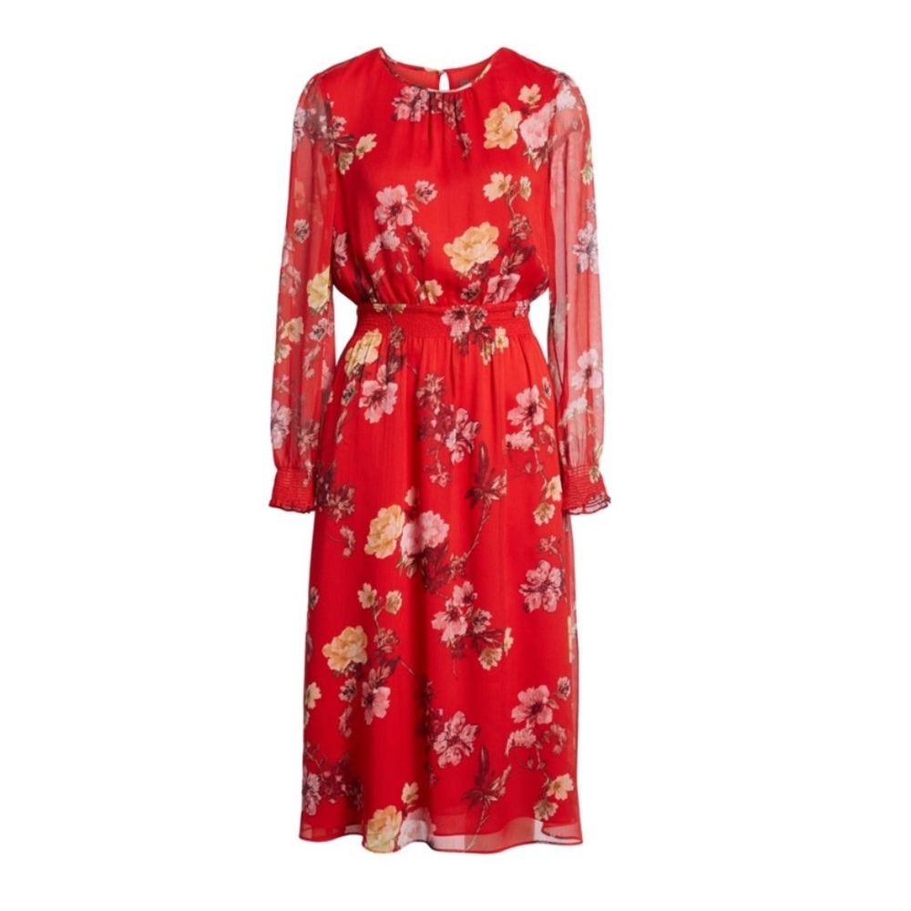 Vince Camuto Garden Fleur Chiffon Blouson Dress S